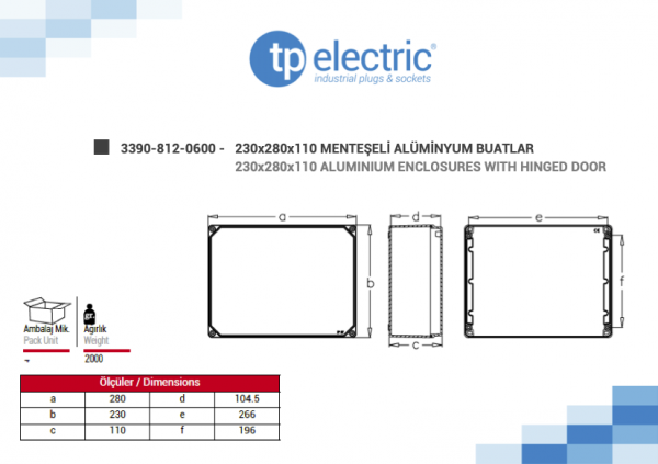 Aluminium-Schaltschrank mit Scharnieren 230x280x110mm